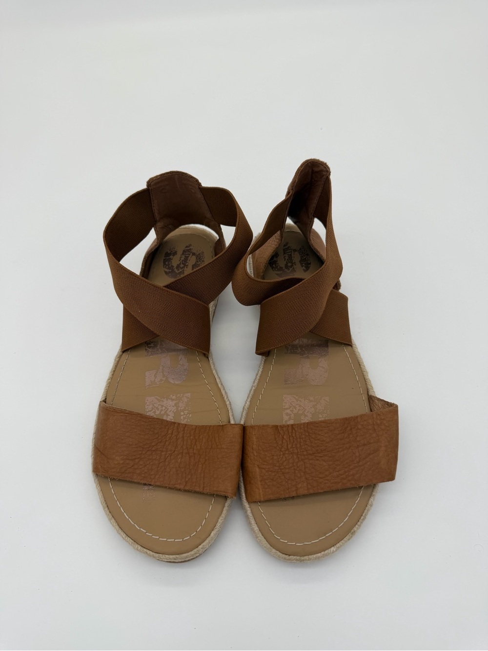 Sorel Ella Sandal Womens 8 Brown Leather & Elastic Ankle-Strap Sandals